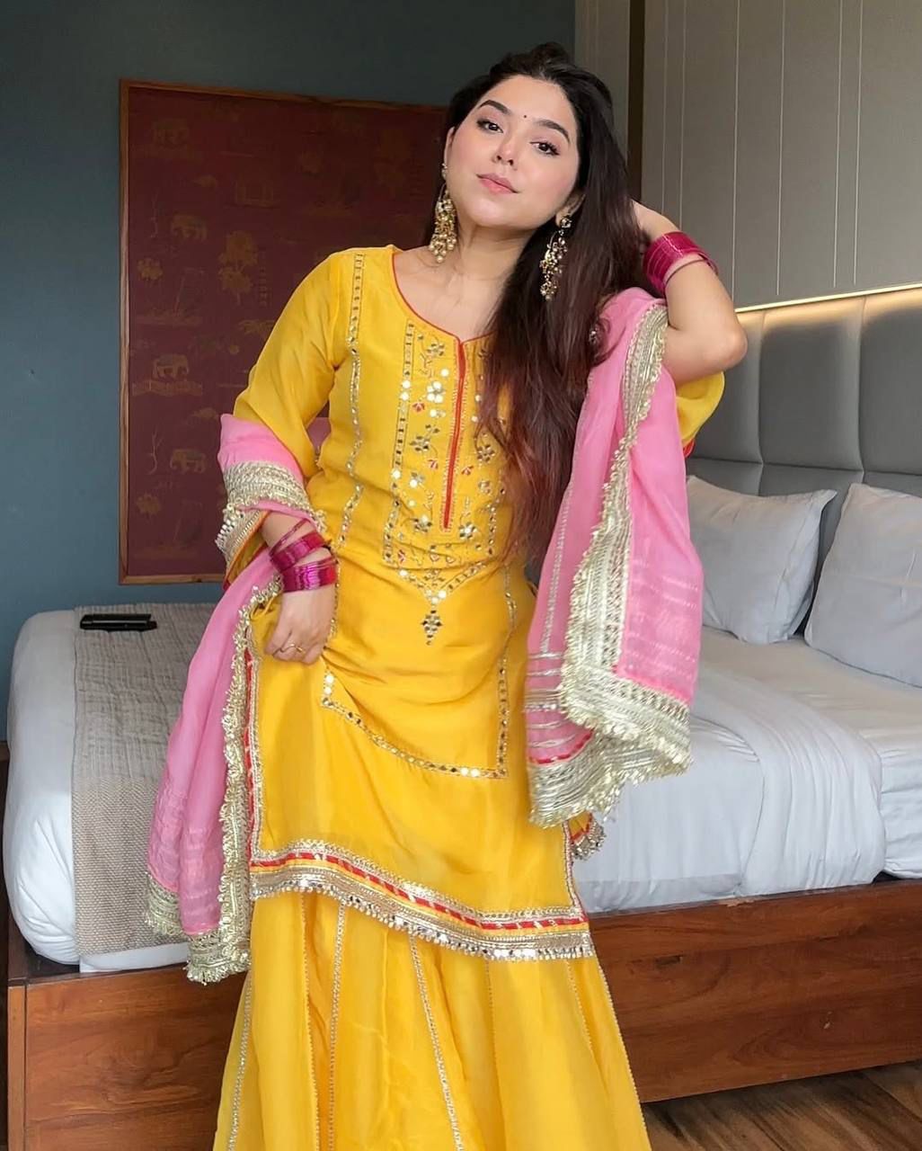 Kundan Organza Silk Embroidered Set