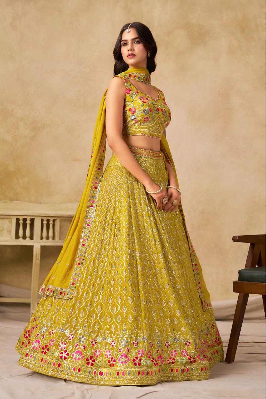 Semi-Stitched Embroidered Georgette Lehenga Set
