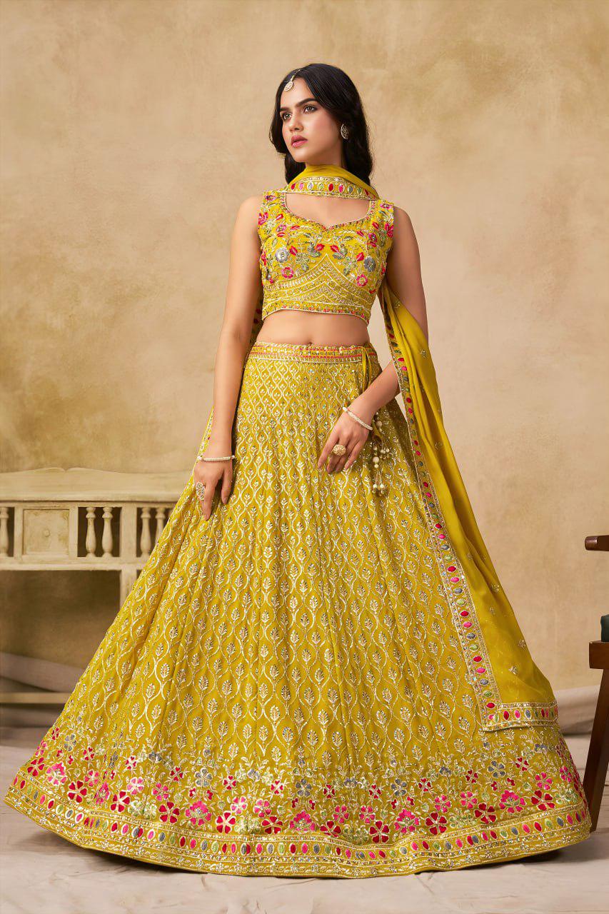 Semi-Stitched Embroidered Georgette Lehenga Set