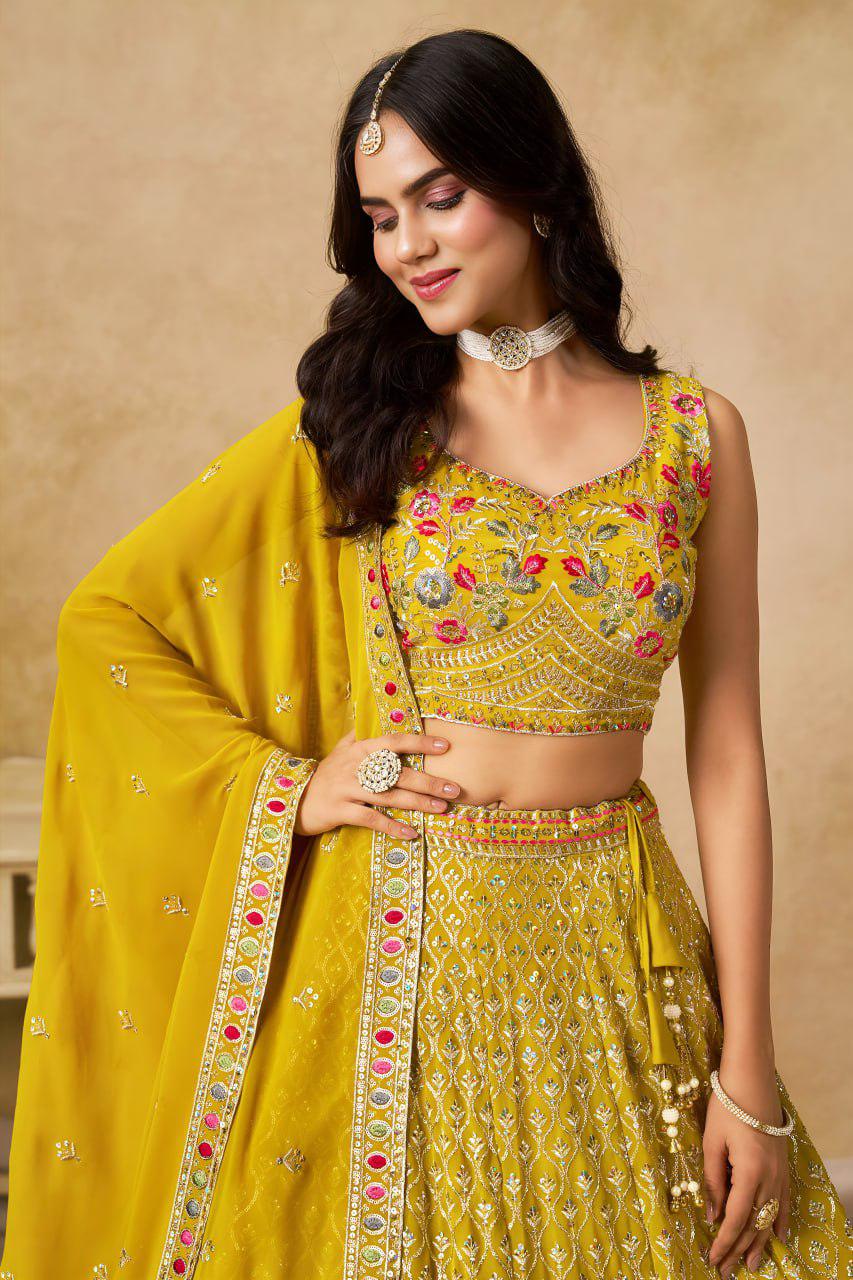 Semi-Stitched Embroidered Georgette Lehenga Set