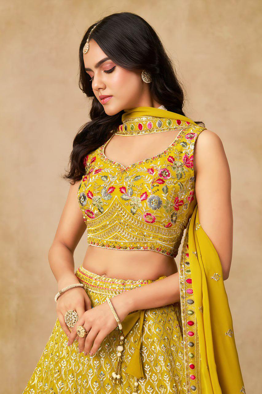 Semi-Stitched Embroidered Georgette Lehenga Set