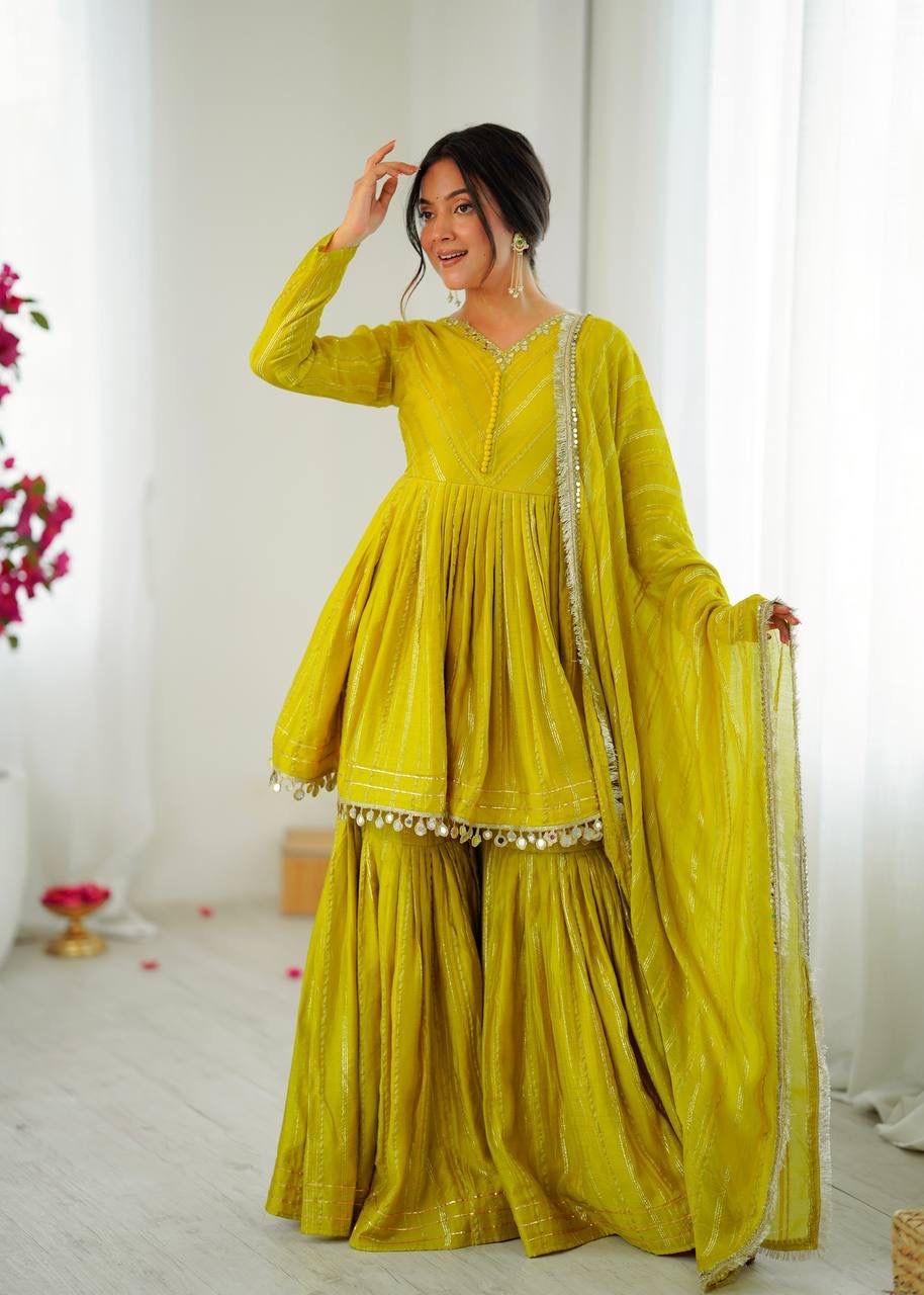 Embroidered Mal Chanderi Sharara Set