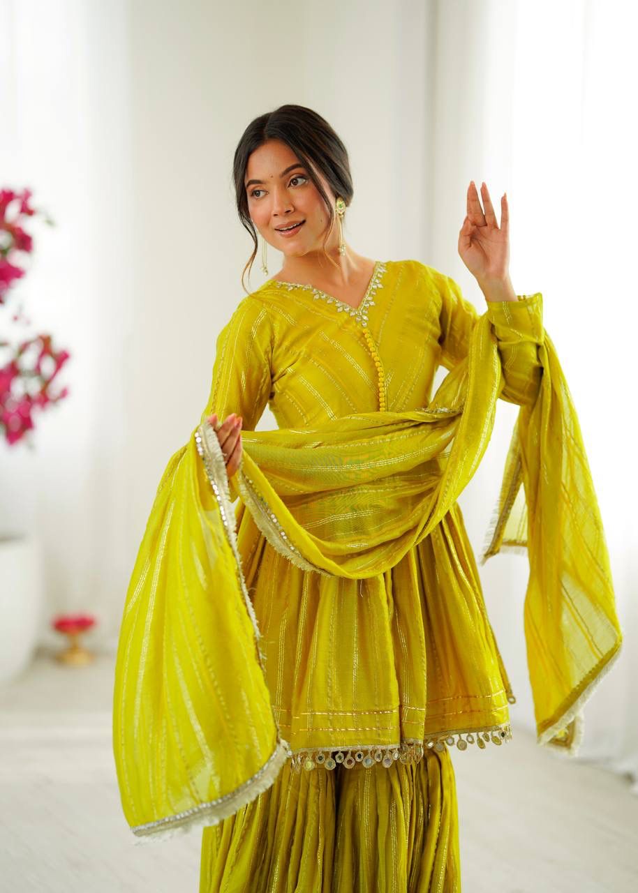 Embroidered Mal Chanderi Sharara Set